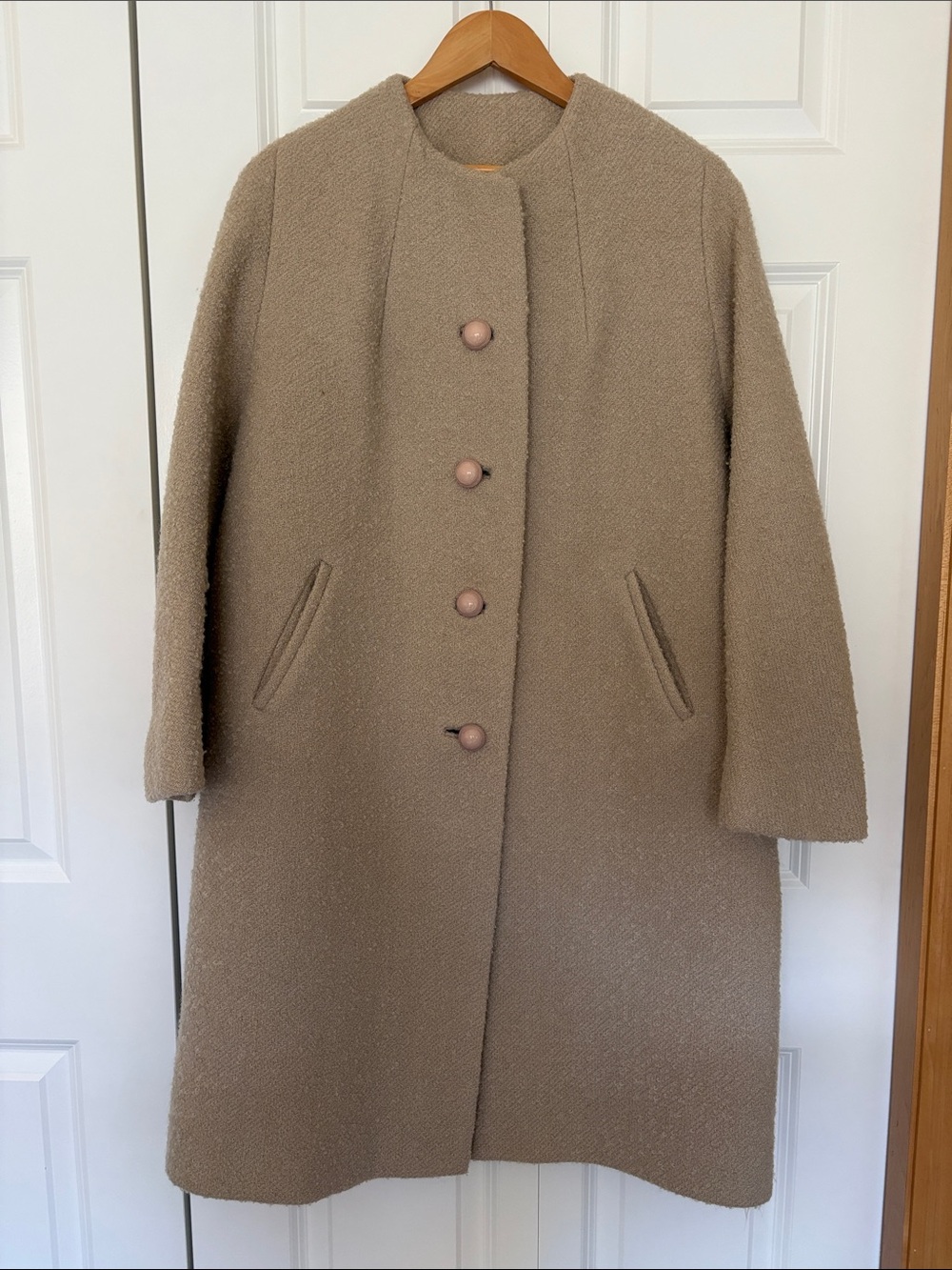 Womens Taupe Button-Front Wool-Blend Pea Coat